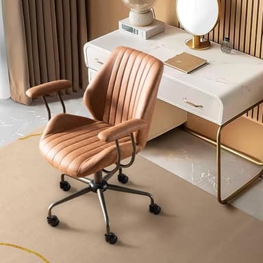 Mid Century Modren Office Chair,Mid Back Ergonomic Executive Chair with Lumbar Support, Computer Desk Swivel Task Chair with Wheels, Faux Lether Suede Fabric Home Chair, Brown - Image 7