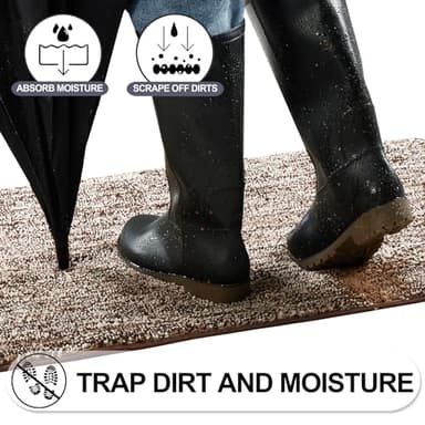 REFETONE Indoor Doormat, Front Door Mat 20"x32" Absorbent Rubber Backing Non Slip Door Mats, Washable Low-Profile Inside Floor Mat Door Rugs for Entryway, Resist Dirt Mud Mat for Dogs, Coffee/Brown - Image 3