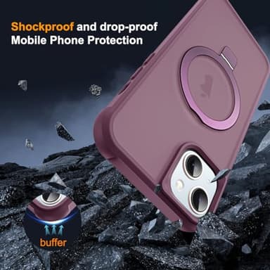 SKYLMW Compatible with iPhone 15 Plus Case with Invisible Magnetic O-Ring Stand Military-Grade Translucent Case for iPhone 15 Plus 6.7" [Compatible with Mag-Safe][Great Grip Feeling], Wine Red - Image 7
