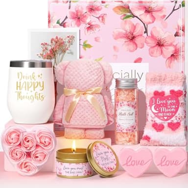 Birthday Gifts for Women, Self Care Gifts Cherry Blossom Relaxing Bath Spa Gifts Baskets Care Package Pink Romantic Anniversary I Love You Gifts Mothers Day Gifts for Mom Women Her Friends Wife Sister - Image 1