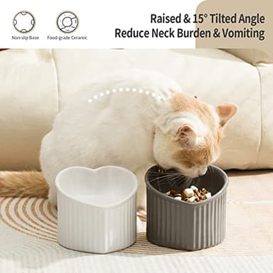 5.5 Inch Raised Tilted Cat Food Bowl, Elevated Ceramic Cat Bowl, Love Heart Shape, Slanted Pet Feeding Dish, Stress Free Feeder Bowl for Kitty, Small Cats, Protect Pet's Spine, 1 Pack - White - Image 4