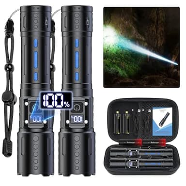 Flashlights High Lumens Rechargeable - Super Bright Tactical LED Flash Light, Dimmable&Memory Function Powerful Waterproof Flashlight for Camping,6 Modes,Zoomable,LCD Display (2, Black) - Image 1