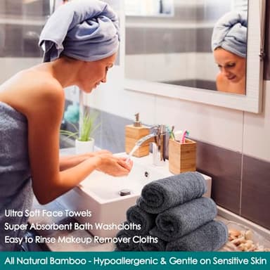 Wash Cloths 6 Pack, Reusable Makeup Remover Towel, 13x13 inch Large Washcloths for Face and Body, Super Soft and Skin Friendly Face Towel on Sensitive Skin, Easy to Rinse Grey Facial Cleaning Cloths - Image 4