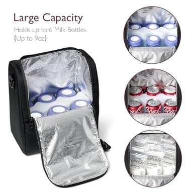 Momcozy Insulated Baby Bottle Bag, Multi-Function Breastmilk Cooler Bag, Fit as Wine Carrier or for Milk Bottles Like Dr. Brown, Comotomo, Philips, Nuk, Lansinoh, etc. (Black) - Image 3