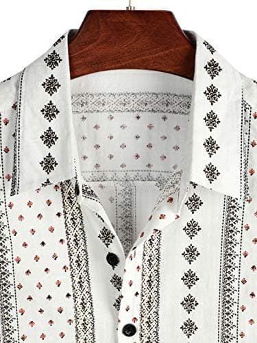 VATPAVE Mens Casual Short Sleeve Button Down Shirts Regular Fit Hawaiian Summer Shirt X-Large White Black - Image 3