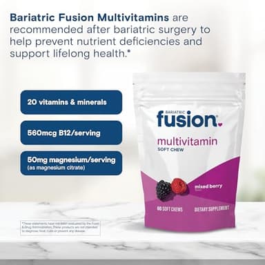 Bariatric Fusion Bariatric Multivitamin Soft Chew | Mixed Berry Fruit Flavor Chewy | Sugar Free Chewable Multivitamin Post Bariatric Surgery | Gastric Bypass and Sleeve | 60 Count | 1 Month Supply - Image 6