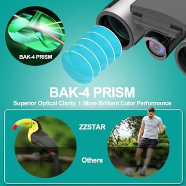 ZZSTAR 12x32 Binoculars with Camera, Large View Binoculars for Adults High Powered, FMC & BAK4 Prism, 2" LCD Display 5MP 1080P Video Photo Recorder for Bird Watching Hunting, with 32GB Card, Silver - Image 5