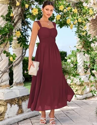 GRACE KARIN 2025 Women's Summer Sleeveless Off Shoulder Solid Flowy A Line Maxi Dresses Wine Red M - Image 4