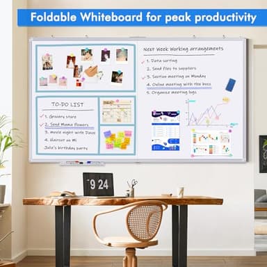 Magnetic White Board Dry Erase Board for Wall,72" x 40" Wall-Mounted Aluminum Frame Marker Board, Foldable Portable Whiteboard with a Long Pen Tray for School, Classroom, Office & Home - Image 3