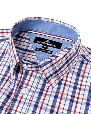 Alimens & Gentle Men's Plaid Button Down Shirts Cotton Long Sleeve Dress Shirts Regular Fit Gingham Shirts - Image 3
