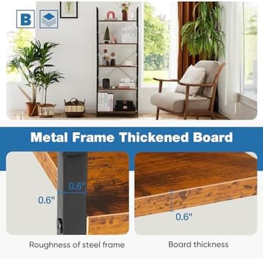 DUMOS 5 Tiers Bookshelf, Classical Modern Book Shelf, Tall Display Shelves in Living Room/Home/Office, Storage Organizer for CDs/Books/Movies, Rustic Brown | Book Shelf, in Living Room, Home, Office, Storage Organizer, for CDs - Image 5