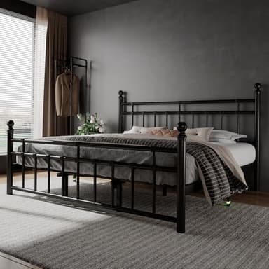 Feonase King Size Metal Platform Bed Frame with Victorian Classic Iron-Art Headboard & Footboard, Steel Slats Support, 12" Under Bed Storage, No Box Spring Needed, Easy Assembly, Noise-Free, Black - Image 7