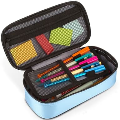 Five Star Pencil Pouch, Pen Case, High-Capacity Zipper Pouch, Storage Organizer for School Supplies Earbuds Chargers Cables Makeup, Blue/Denim (500212F-ECM) - Image 4