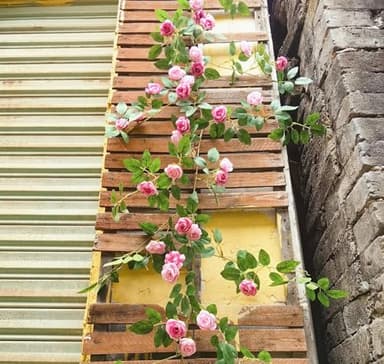 Shyshining 6FT Bendable Pink Rose Flower Garland, Artificial Silk Wild Roses Vine Leaves Hanging Flowers for Wall Fireplace Fence Trellis Wedding Baby Shower Room Home Spring Summer Decor(1PC) - Image 8