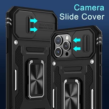 DEERLAMN Case for iPhone 13 Pro Max with Slide Camera Cover+Screen Protector(1 Pack),Rotated Ring Kickstand Military Grade Shockproof Protective Cover 6.7 Inch-Black - Image 2