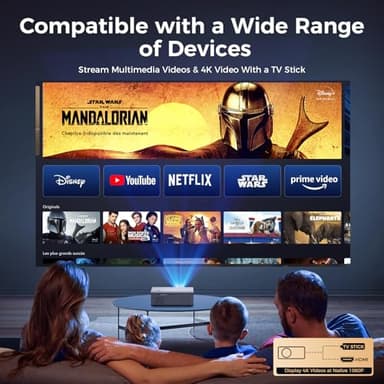 [Auto Focus] 4K Projector with WiFi6 and Bluetooth 5.2, 700ANSI Native 1080P Outside Outdoor Video Gaming Projectors Smart Home Movie Proyector Support Auto 6D Keystone for iOS/Android/TV Stick, Grey - Image 7