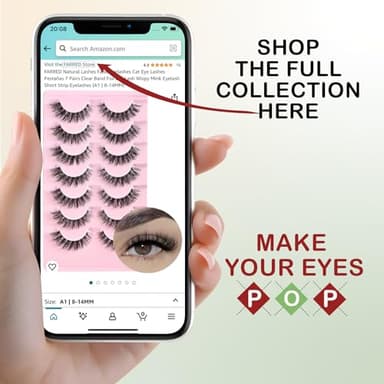 FARRED Cat Eye Lashes Natural Eyelashes Short Wispy Lash Strips Volume False Eyelash Cateye Medium Length Fake Lashes Natural Looking Hybrid Clusters Full Strip Lashes (A1 | 8-14MM) - Image 6