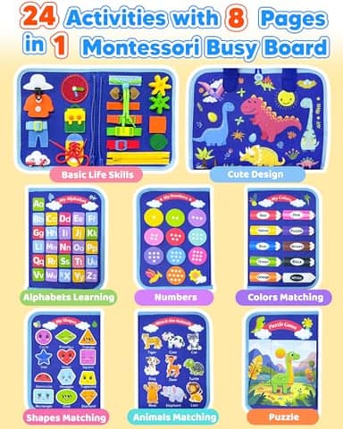 Walenty Busy Board Montessori Toys for Toddler Boy Birthday Gifts, Busy Book Sensory Learning Toys for Toddlers, Educational Activities Airplane Car Travel Toy for Boys - Image 3