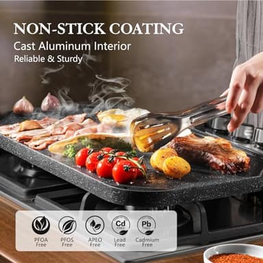 SENSARTE Nonstick Griddle Grill Pan, Pro-Grid Reversible Grill & Griddle Pan, Two Burner Cast Aluminum, Portable for Indoor Stovetop or Outdoor Camping BBQ, 19.5" x 10.7" - Image 2