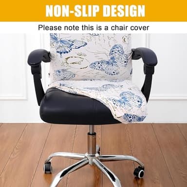 Smiry Stretch Printed Office Computer Chair Covers, Universal Desk Rotating Chair Slipcovers Removable Washable, Soft Fit Anti-Dust Spandex Protector Cover with Zipper, White - Image 3