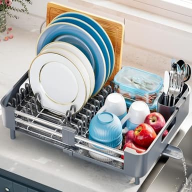 Urackify Dish Racks for Kitchen Counter, Dish Drying Rack - Stainless Steel Dish Drainer, Sink Drying Rack with Cutlery Holder, Dishes Organiser and Storage Rack, Gray - Image 2