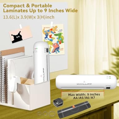 Laminator Machine 9-Inch Portable Thermal Laminater with Hot & Cold Modes, A4 Small Laminating Machine with ABS Jam-Release, 3-Min Warm-Up, 6-in-1 Photo Laminator Kit for Home Office and Class, White - Image 4