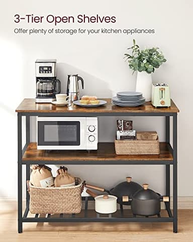 VASAGLE Kitchen Island with 3 Shelves, 47.2 Inches Width Kitchen Shelf with Large Worktop, Stable Steel Structure, Industrial, Easy to Assemble, Rustic Brown and Black UKKI01BX - Image 2