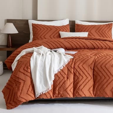 Andency Burnt Orange King Size Comforter, Boho Terracotta Soft Warm Bedding Comforter Sets for King Bed, 3 Pieces Rust Chevron Tufted Aesthetic Microfiber Lightweight Comforter Set - Image 2