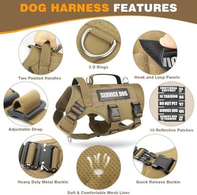 WINSEE Service Dog Vest Harness for Medium Dog, Tactical Working MOLLE Vest with 10 Pet Patches, No Pull Heavy Duty Harness for Training Walking - Image 3