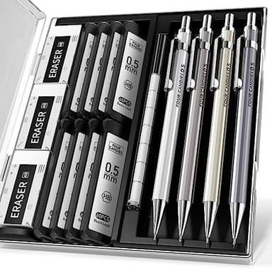 Four Candies 0.5mm Mechanical Pencil Set with Case - 4PCS Metal Mechanical Pencils, 8 Tubes HB #2 Lead Refills, 3PCS 4B Erasers and 9PCS Eraser Refills, Lead Mechanical Pencils for Writing & Drawing - Image 1