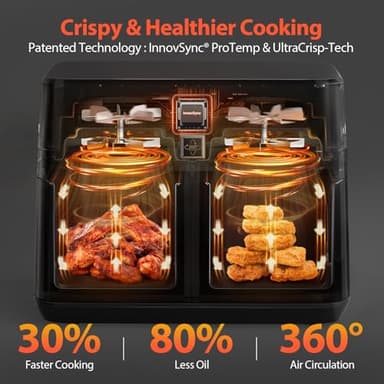 12QT Large Dual Air Fryer, 10-in-1 Double Zone Airfryer with 2×6QT Baskets, 60° Easy-Panel with Full Touchscreen, SyncCook Function, Viewing Window, Nonstick & Dishwasher Safe, 2 Dishes at Once, Black - Image 4