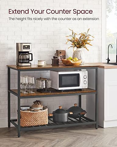 VASAGLE Kitchen Island with 3 Shelves, 47.2 Inches Width Kitchen Shelf with Large Worktop, Stable Steel Structure, Industrial, Easy to Assemble, Rustic Brown and Black UKKI01BX - Image 5