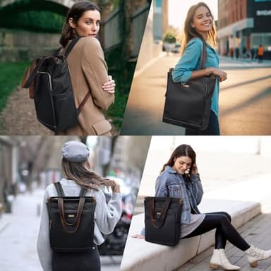 GOLF SUPAGS Convertible Laptop Backpack for Women Casual Daypack Notebook Tote Bag for Work College Travel Leisure (Black) - Image 6