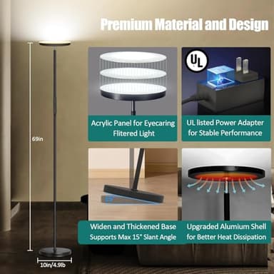 Floor Lamp, Upgraded 40W 4000LM Super Bright Torchiere LED Floor Lamps for Living Room, Stepless Dimmable Color Temperature 2700K-6500K with Remote & Touch Control, Standing Light for Bedroom Office - Image 10