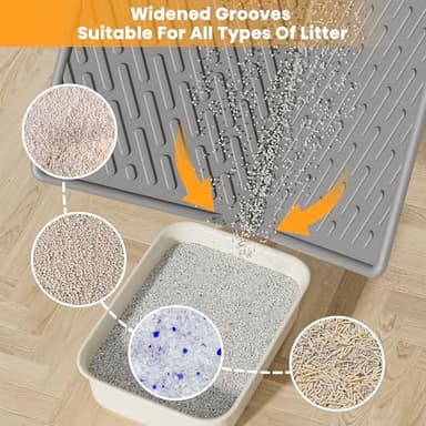 Pieviev Cat Litter Box Mat, 31"x 24" EVA Scratch Resistant Litter Trapping Mat, Easy Clean for Scatter Control, Soft on Kitty Paws, Waterproof & Urine Proof for Indoor Use, Gray - Image 2