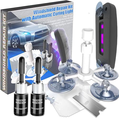 Windshield Repair Kit, 2 PCS Windshield Crack Repair Kit with Suction Cup Curing Light, Automotive Nano Fluid Vehicle Windscreen Tool, Glass Repair Kit for Chips and Cracks (Black)
