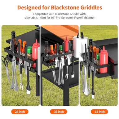 GAGUIUP Griddle Caddy for Blackstone 17"/28"/36" Griddles/Prep Cart, Grill Caddy Blackstone Griddle Accessories Storage Organize with Paper Towel Holder & 4 Hooks for Outdoor BBQ Grill Accessories - Image 4