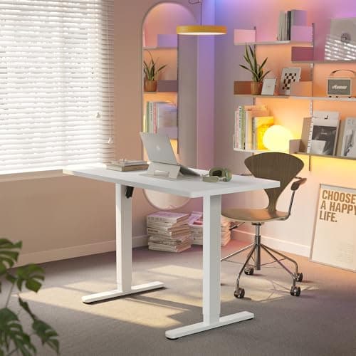 HUANUO 43 x 24 inch Electric Standing Desk Adjustable Height, 4 Memory Height Settings, Sit Stand Up Desk for Home Office & Computer Workstation, White - Image 1
