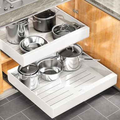 Pull out Cabinet Organizer, Expandable(12"-20") Heavy Duty Slide out Drawers Fixed with Adhesive Nano Film for Pots, Roll out Shelf Storage for Kitchen Base Cabinet, Pantry, Bathroom Cupboard - Image 1
