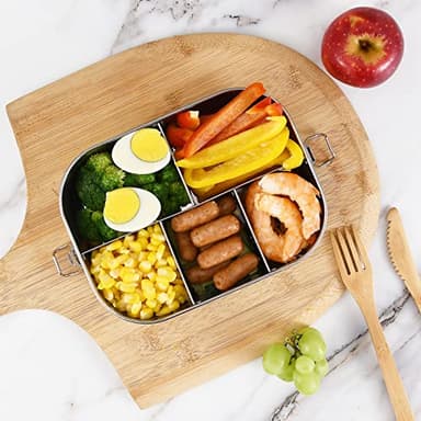 UPTRUST Stainless Steel Bento Lunch Food Box Container, 5-Compartment Large 1400ML Metal Bento Lunch Box Container for Kids or Adults with Lockable Clips to Leak Proof - Image 5