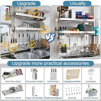 LIVOD Over The Sink Dish Drying Rack,3 Tier Adjustable Length Full Stainless Steel Large Storage Kitchen Dish Rack,for Kitchen Counter Expandable Multifunctional Organizers,Silver (25.98-37.6") - Image 3