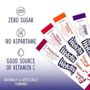 Welch's Singles To Go Variety Pack, Watertok Powdered Drink Mix, Includes 4 Flavors, Grape, Passion fruit, Strawberry Peach, Cherry Pomegranate, 1 Box (40 Servings) - Image 3