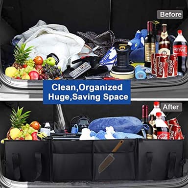X-cosrack Trunk Organizer with Pack Portable Insulation Cooler Bag-Collapsible Multi-Compartment -Large Capacity Washable Car Storage Bag-To Suit SUV, Truck, Automotive, Any In-vehicle, Black - Image 6