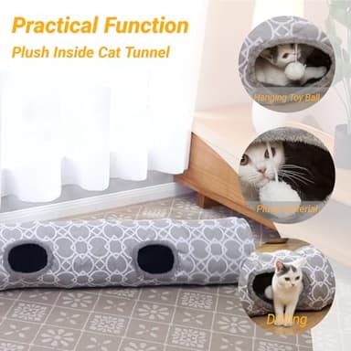 LUCKITTY Geometric Straight Cat Tunnel with Plush Inside,Cats Toys Collapsible Tunnel Tube with Balls, for Rabbits, Kittens, Ferrets,Puppy, Diameter 9.8 Inch - Image 2