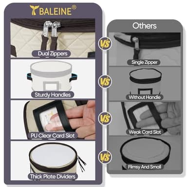 BALEINE China Storage Containers, Sturdy Quilted Wine Glass Storage, Plate Organizer with Carry Handles, Moving Boxes for Dishes, Cups, Mugs and Stemware (Plate Mug Combo, Soft Shell Cream) - Image 6