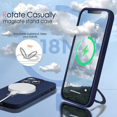 Mag-Ring Designed for iPhone 12 Pro Max Case, Liquid Silicone [Moisturizing Factor] Extreme Soft Slim Phone Case with Stand [Compatible with MagSafe]for 12 Pro Max 6.7 inch Men Women, - Image 2