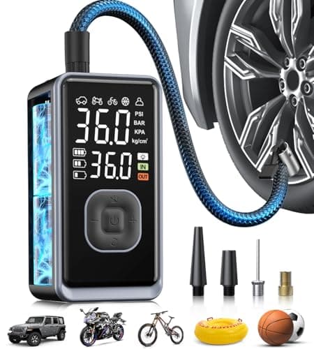Tire Inflator Portable Air Compressor, 150PSI Cordless Mini Air Pump with Digital Pressure, Bike Pump, 3X Fast Inflation Tire Inflator for Car, Motorcycle, Bike, Ball-LED Light and Auto Shut-Off - Image 1