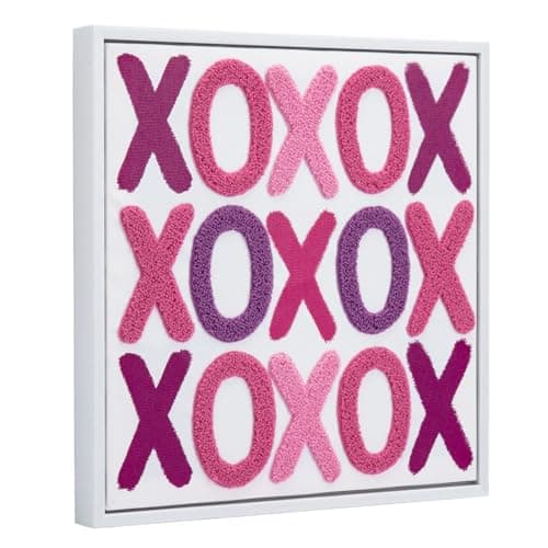 ArtbyHannah Pink Canvas Wall Decor, 3D Textured Wedding Wall Art for Unique New Home Living Room, Bedroom Decor with XOXO Embroidered (12x12 Inch) - Image 1