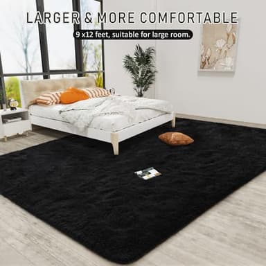LOCHAS Ultra Soft Indoor Modern Area Rugs 9x12, Fluffy Living Room Carpets for Children Bedroom Home Decor Nursery Rug, Black - Image 2
