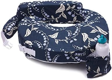 My Brest Friend Original Nursing Pillow Enhanced Ergonomics Essential Breastfeeding Pillow Support For Mom & Baby W/ Convenient Side Pocket, Double Straps & Slipcover, Navy Bluebells - Image 2